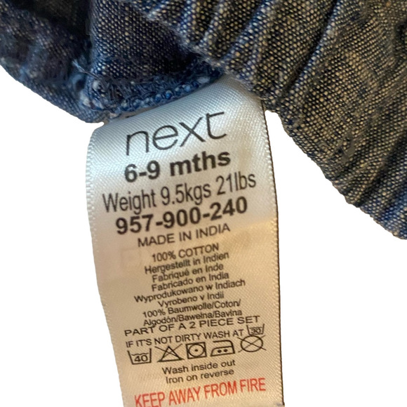 Next 6-9 month denim and floral 2 piece dress and short set - Picture 8 of 10